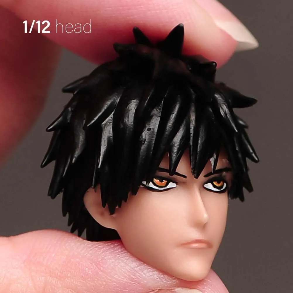 1:12 Japanese Samurai Head Sculpt Carved,Painted Kurosaki Ichigo Anime Boy Head Carved Model for 6" Male SHF Action Figure Doll Body (A)