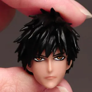 1:12 Japanese Samurai Head Sculpt Carved,Painted Kurosaki Ichigo Anime Boy Head Carved Model for 6" Male SHF Action Figure Doll Body (A)