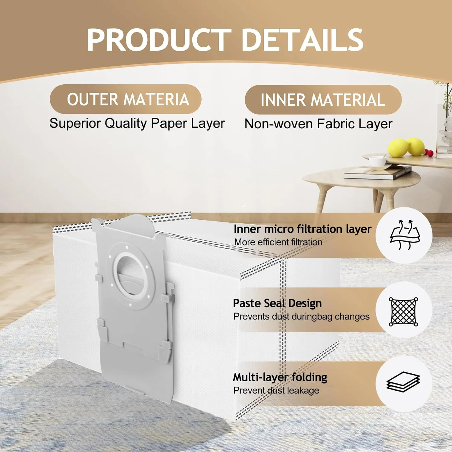 12 Pack Dust Bags Compatible With ECOVACS DEEBOT T50 Series,T50 PRO/T50 MAX/X8 PRO OMni,Vacuum Cleaner, Vacuum Replacement Bags, Large Capacity Dirt Disposable Vacuum Bags.