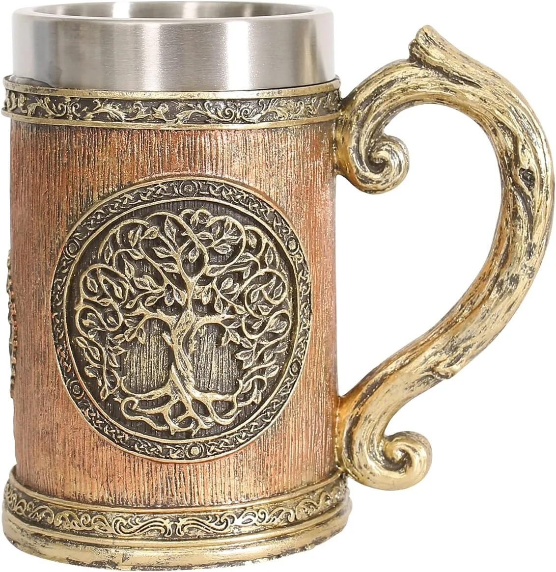 18fl oz Nordic Mythology World Tree Yggdrasil Beer Stein Mug, Stainless Steel TheTree of Life Coffee Drink Cup for Men and Father’s Day Gift 600ml