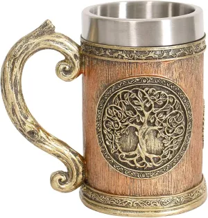 18fl oz Nordic Mythology World Tree Yggdrasil Beer Stein Mug, Stainless Steel TheTree of Life Coffee Drink Cup for Men and Father’s Day Gift 600ml