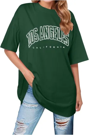 2025 Los Angeles California Tee Shirts for Women Letter Print Running Cute Loose Tops Summer Trendy Tshirt Loose Fit