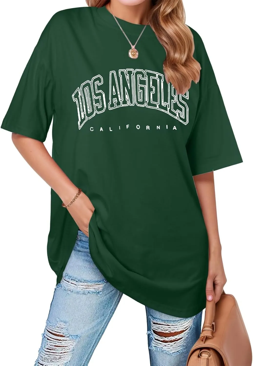 2025 Los Angeles California Tee Shirts for Women Letter Print Running Cute Loose Tops Summer Trendy Tshirt Loose Fit
