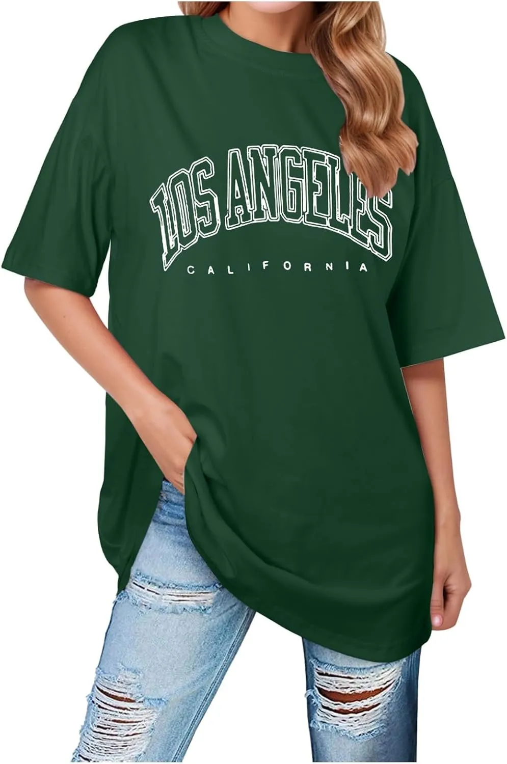 2025 Los Angeles California Tee Shirts for Women Letter Print Running Cute Loose Tops Summer Trendy Tshirt Loose Fit