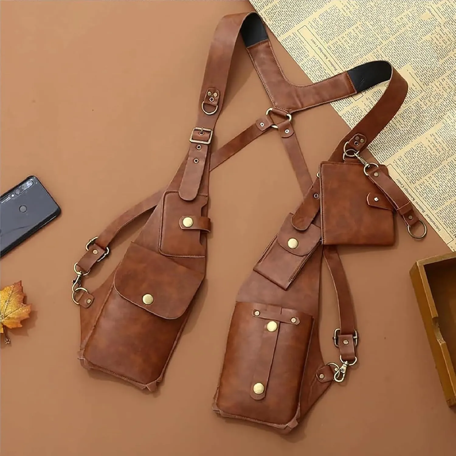 2025 New Double Shoulder Armpit Bag for Men, Double Shoulder Strap Multi-Pocket Outdoor Anti-Theft Tactical Bag (A)