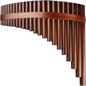 22/25 Pipes G Key Professional Pan Flute Chinese Traditional Musical Instrument Pan Pipes Easy to Learn with Exquisite Brown Pan Pipes Flute and Black Leather Bag (22-Left Hand)