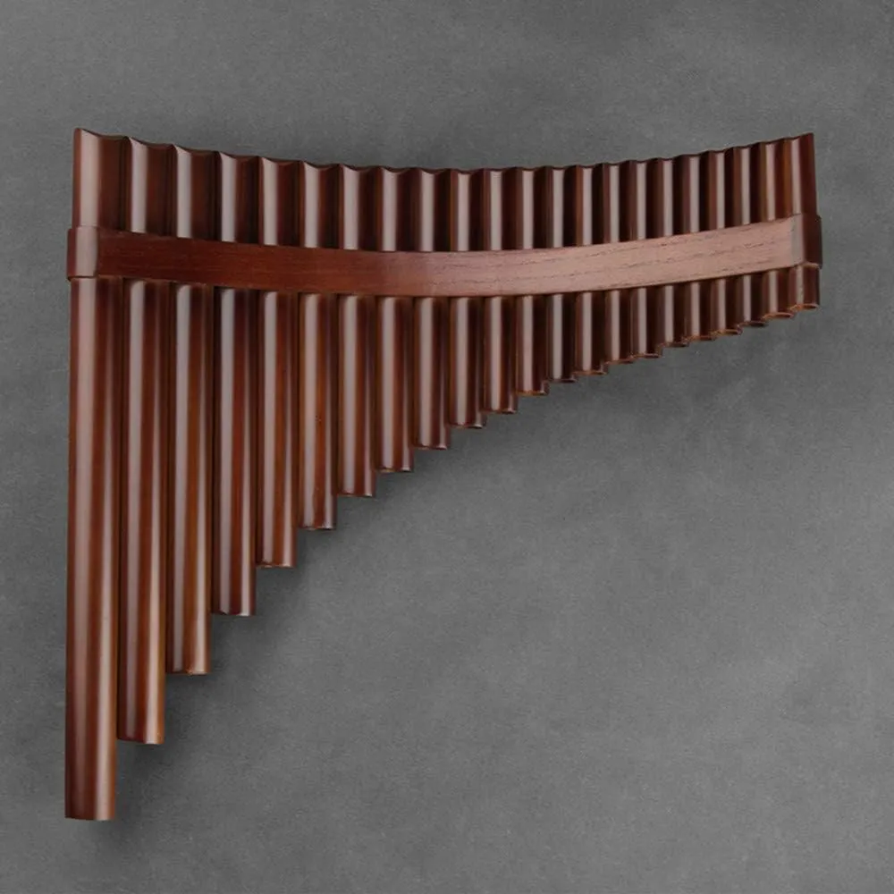22/25 Pipes G Key Professional Pan Flute Chinese Traditional Musical Instrument Pan Pipes Easy to Learn with Exquisite Brown Pan Pipes Flute and Black Leather Bag (22-Left Hand)