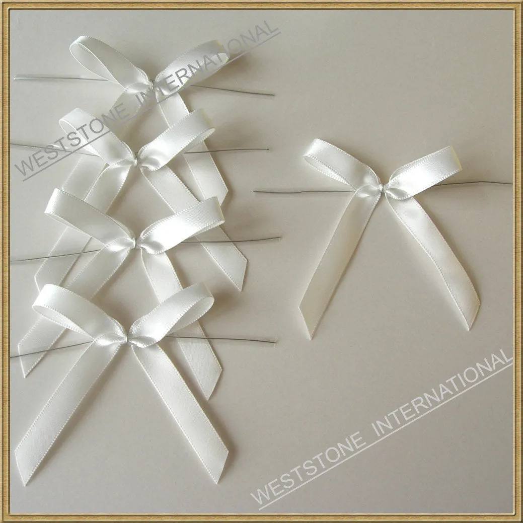 25 Solid White Satin Pre-Tied Ribbon Bow for cello bag in wedding and Party