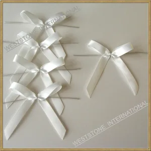 25 Solid White Satin Pre-Tied Ribbon Bow for cello bag in wedding and Party
