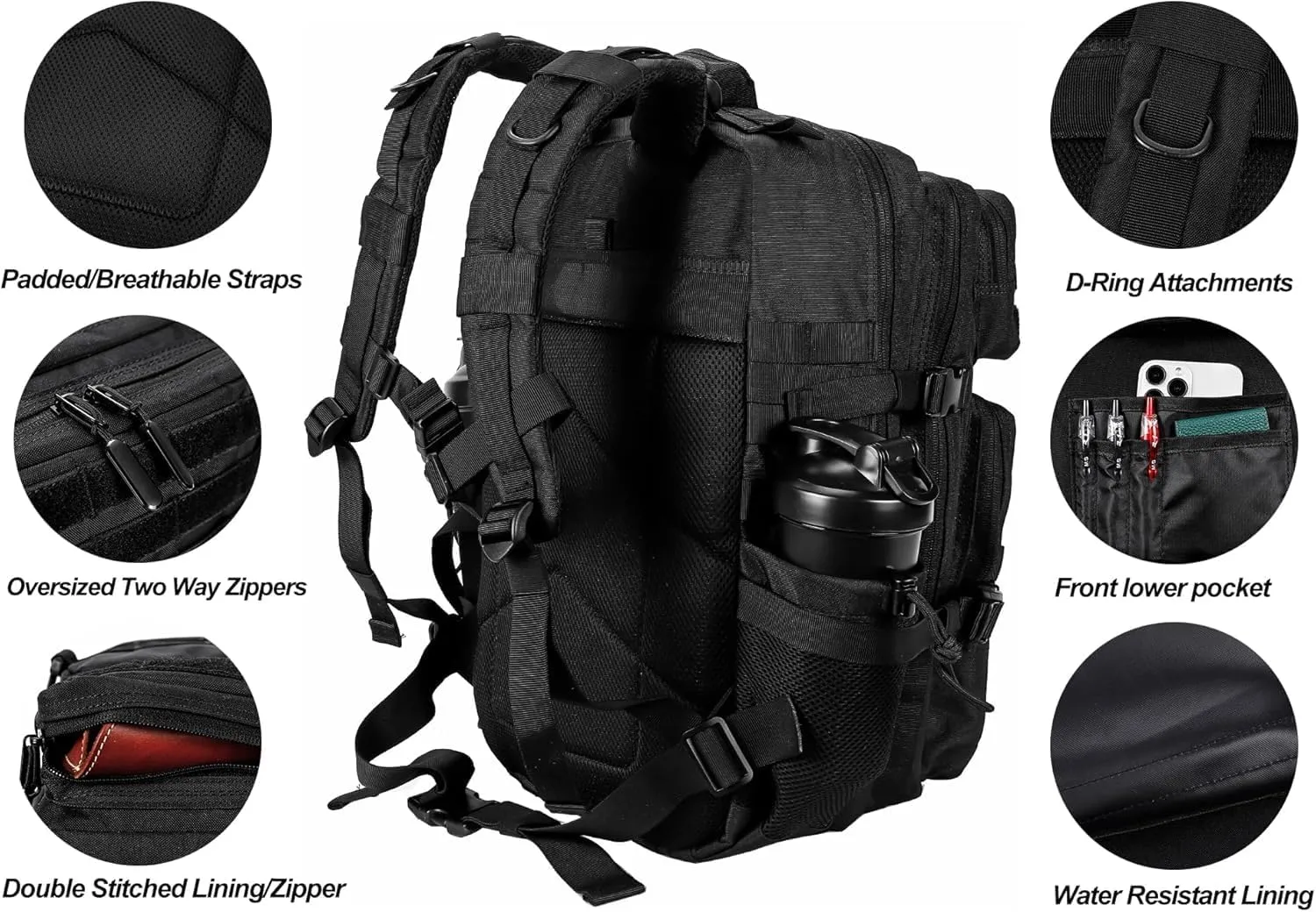 25L Small Tactical Hiking Backpack for Women Training Gym Fitness Bag Outdoor Camping Backpacks Travel Waterproof (Balck)