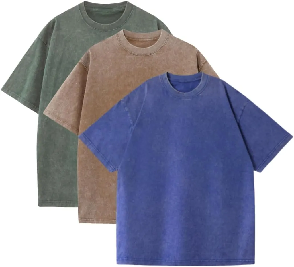 3 Pcs Workout Mens T Shirts Oversized T Shirts for Men Unisex Heavyweight Acid Wash Pump Gym T Shirts