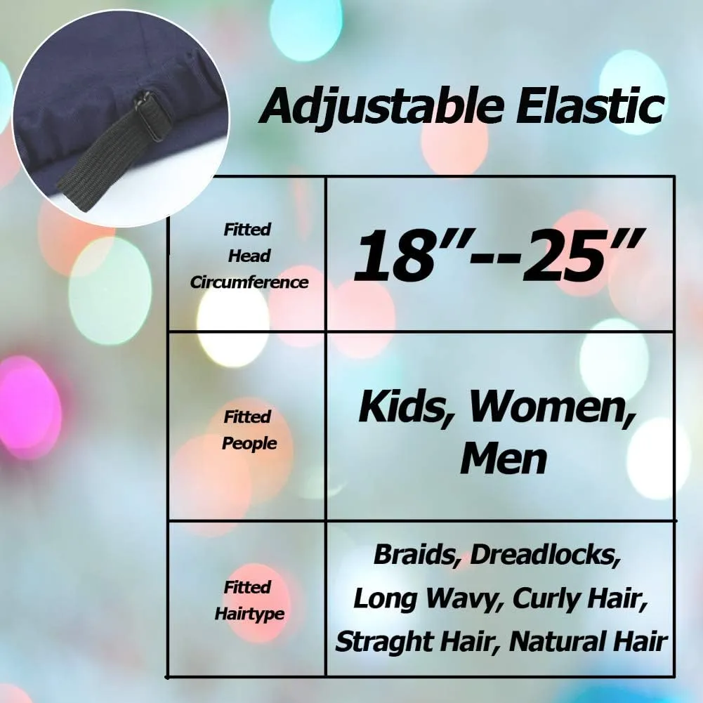 3 Size Satin Lined Sleep Caps for Braids,Dreadlocks Natural Curly Hair Adjustable