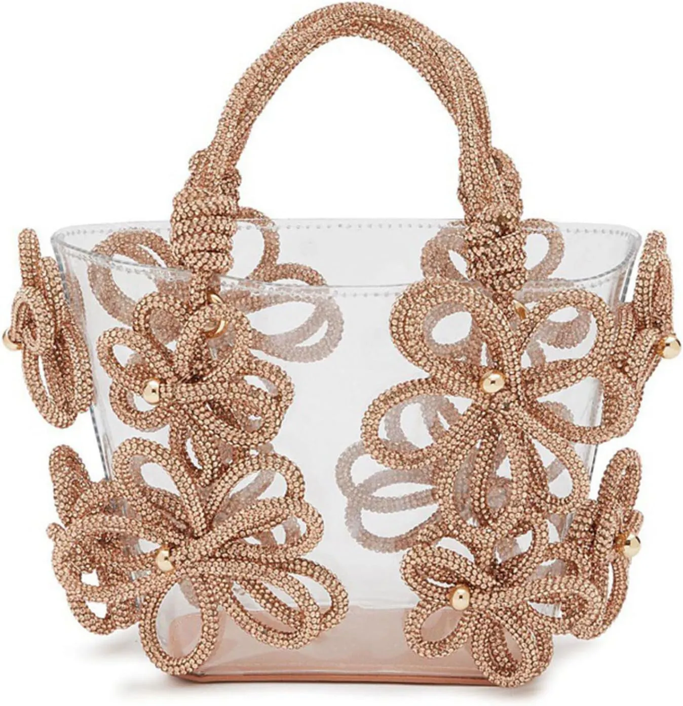 3d Rhinestone Flower Evening Tote Bag Fashion Transparent Top Handle Hobo Clutch Bag