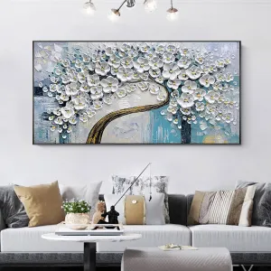 3D thick floral white cherry flower oil hand painted canvas