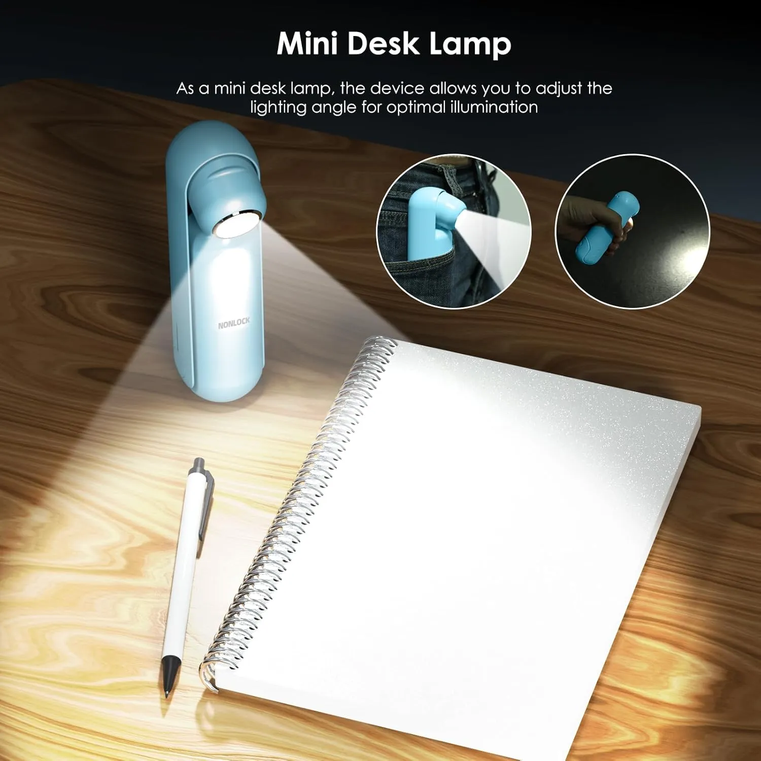 4 IN 1 Portable Mini Handheld Fan,Personal Foldable Cooling Hand Fan, Pocket Fan,Desk Fan,Flashlight,Power Bank,Table Lamp,Camping Travel Beach Gifts, Birthday Gifts for Women Mom(Light blue)