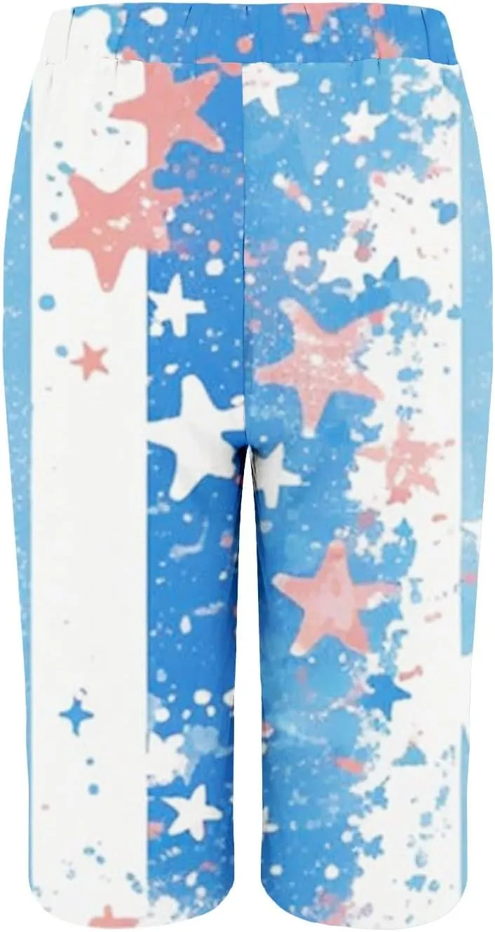 4th of July Linen Pants Women 2025 Summer Patriotic Cotton Linen Capri Shorts Lightweight American Flag Short Pants