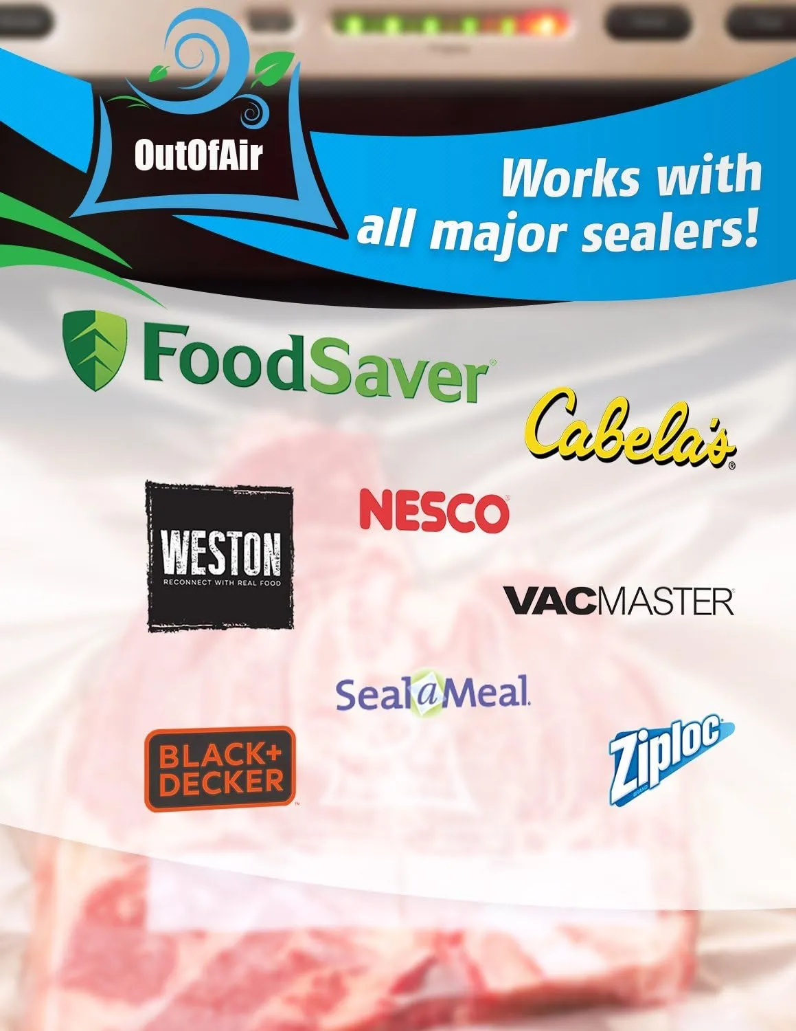 50 Gallon Size Zipper Vacuum Sealer Bags (11" x 16") OutOfAir Vacuum Seal Zip Bags, Works with FoodSaver & Other Savers, 33% Thicker BPA Free Commercial Grade Great for Snacks On The Go