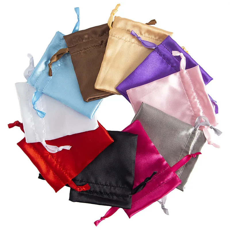 50pcs Off White Satin Bags with Drawstring - 7 Sizes