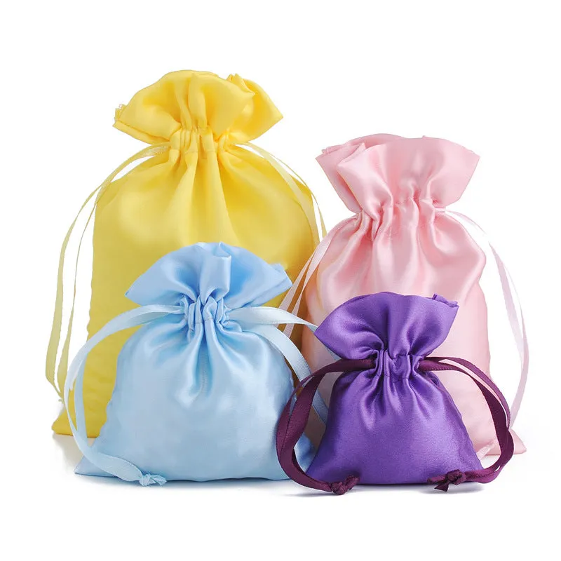 50pcs Off White Satin Bags with Drawstring - 7 Sizes
