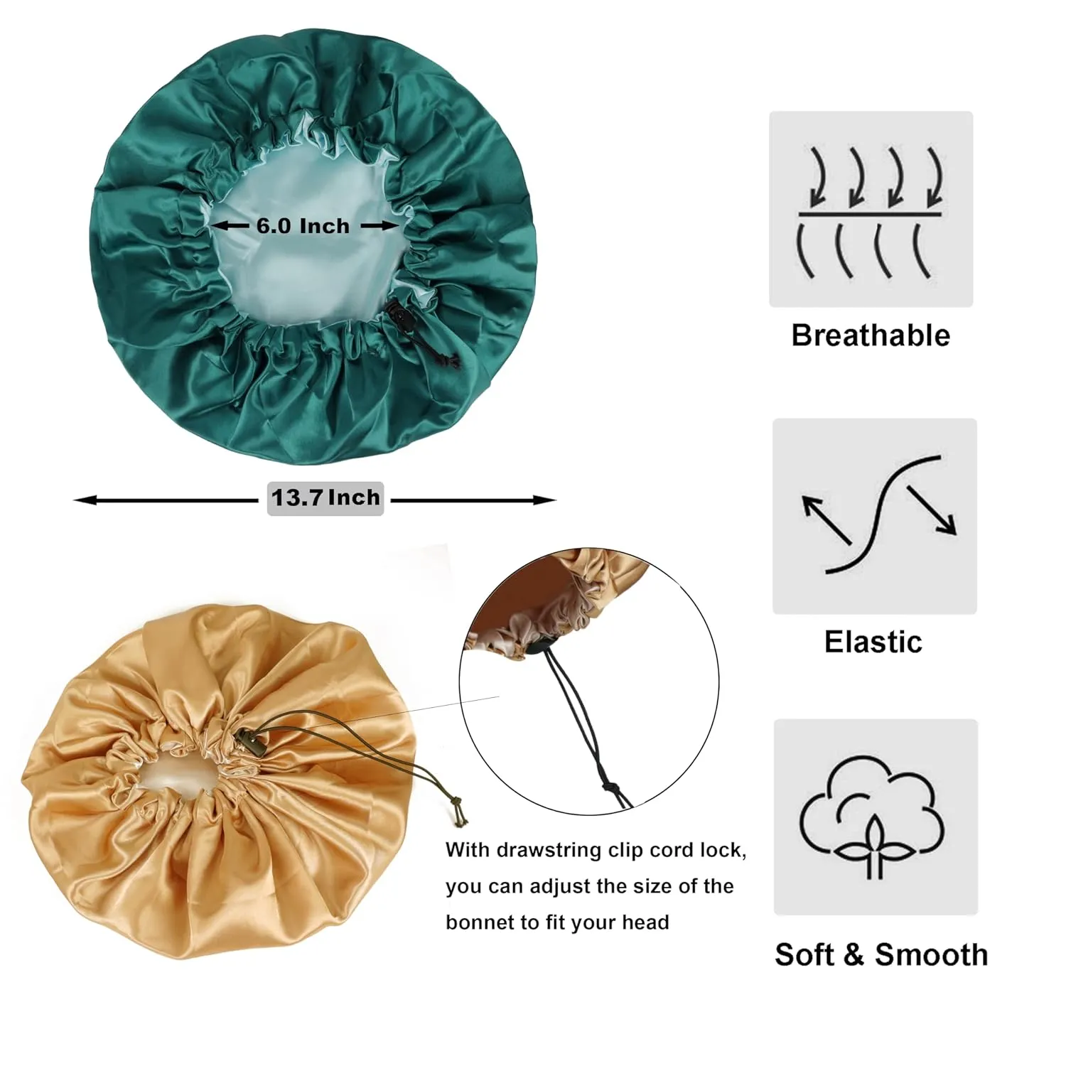 6 Pieces Reversible Silk Bonnet for Women Satin Bonnet Hair Wrap for Sleeping Cap with Tie Band(BCZ)
