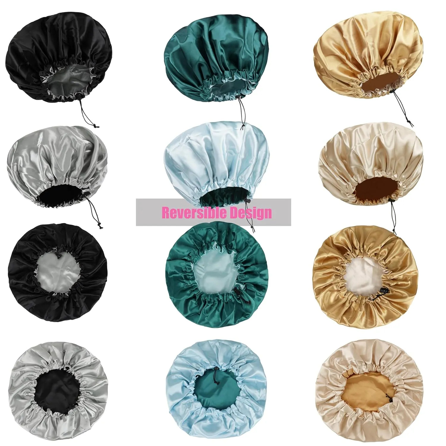 6 Pieces Reversible Silk Bonnet for Women Satin Bonnet Hair Wrap for Sleeping Cap with Tie Band(BCZ)