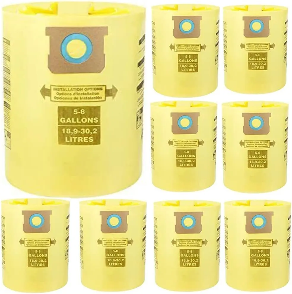 8 Pack Vacuum Bags Compatible with shop vac 5-8 gallon Dust Collection Bag Type H Double layer Replace Part #90671 9067100 90661 906-61 9066100