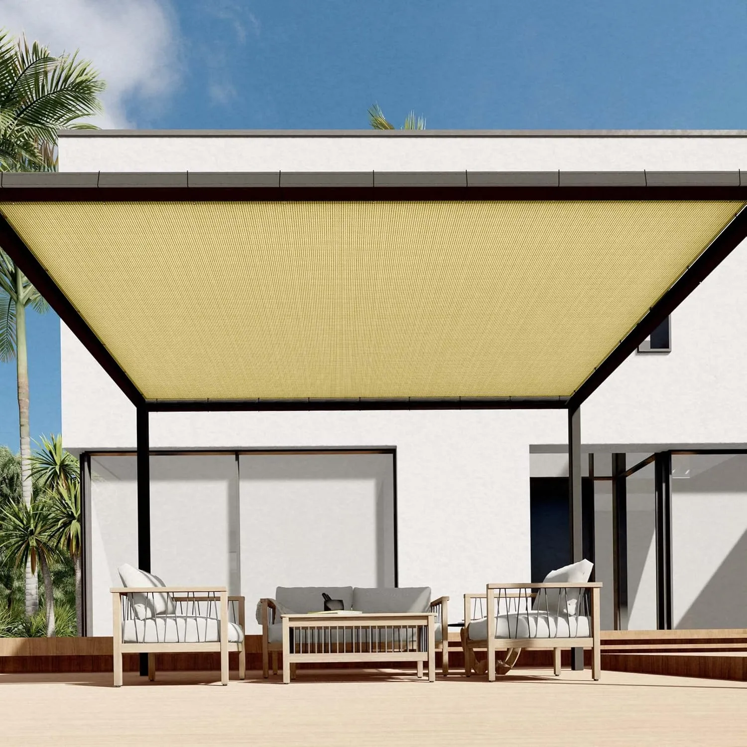 9'x9' Sun Shade Sail Straight Edge with Grommet Rectangle Canopy Awning Fabric Cloth Screen 98% UV Block 240GSM Heavy Duty Commercial Grade Outdoor Patio Carport (Sand)