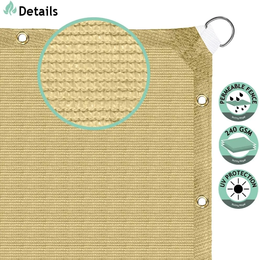 9'x9' Sun Shade Sail Straight Edge with Grommet Rectangle Canopy Awning Fabric Cloth Screen 98% UV Block 240GSM Heavy Duty Commercial Grade Outdoor Patio Carport (Sand)