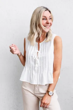 Abbi Tie Front Tank - White