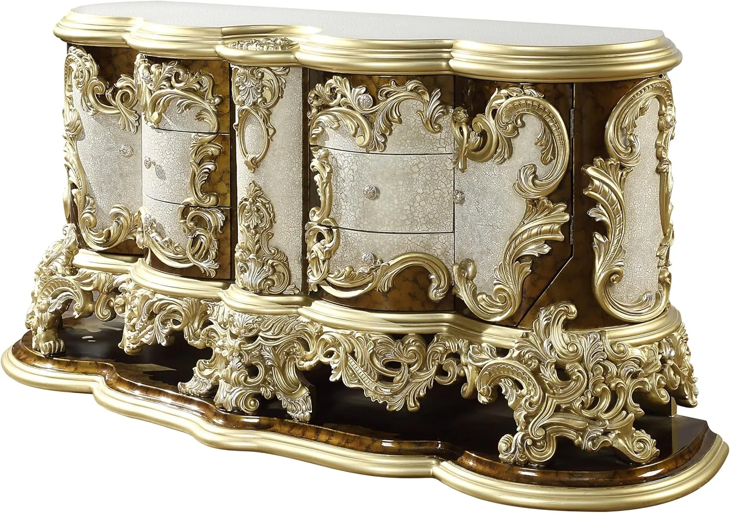Acme Desiderius Wood 6-Drawers Dresser in Antique Gold and Hand Paint Brown