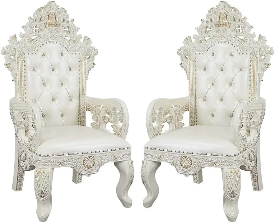 ACME Furniture Set of 2 Arm Chair in White and Antique White Finish