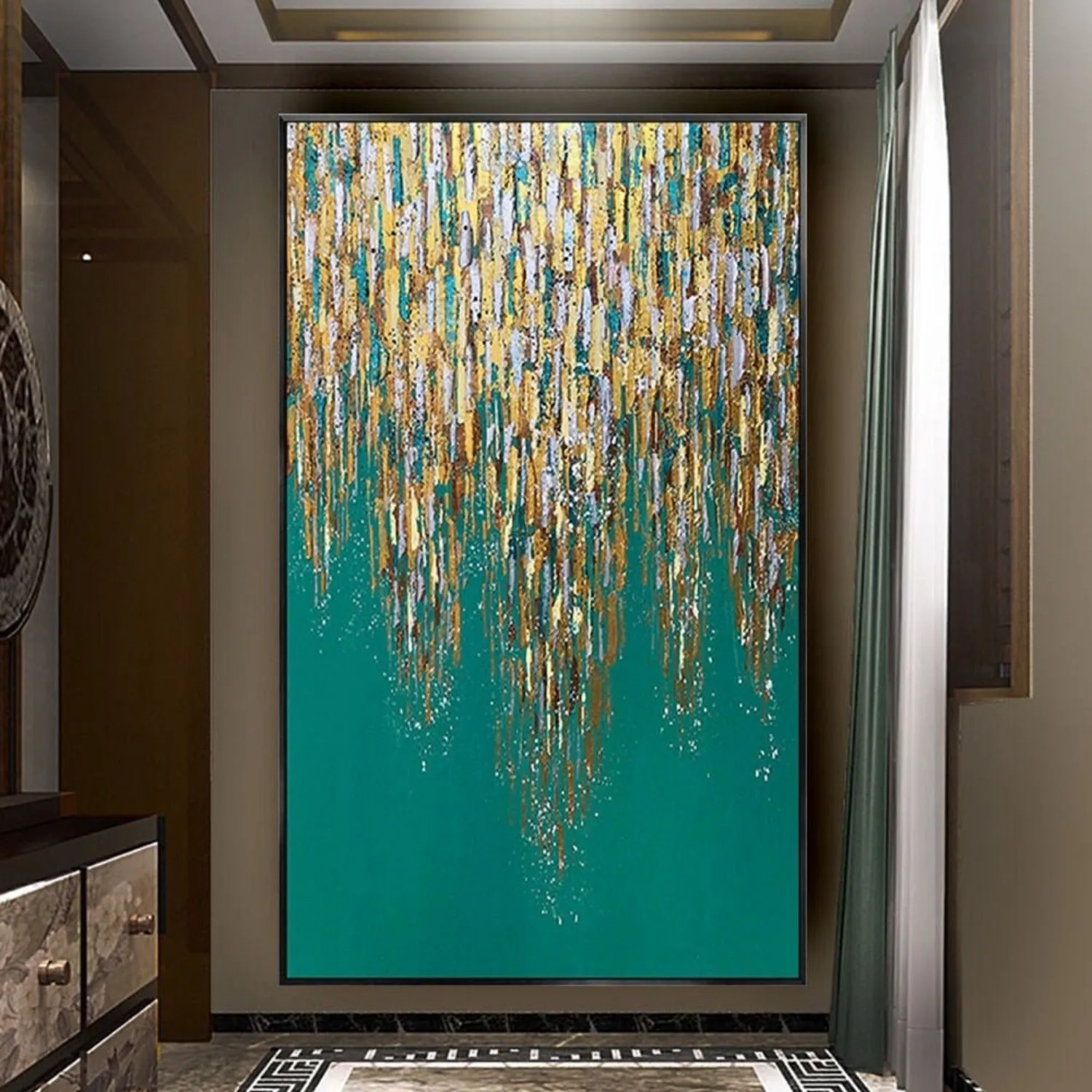 Acrylic Gold Green Glittery 100% Hand Painted Art