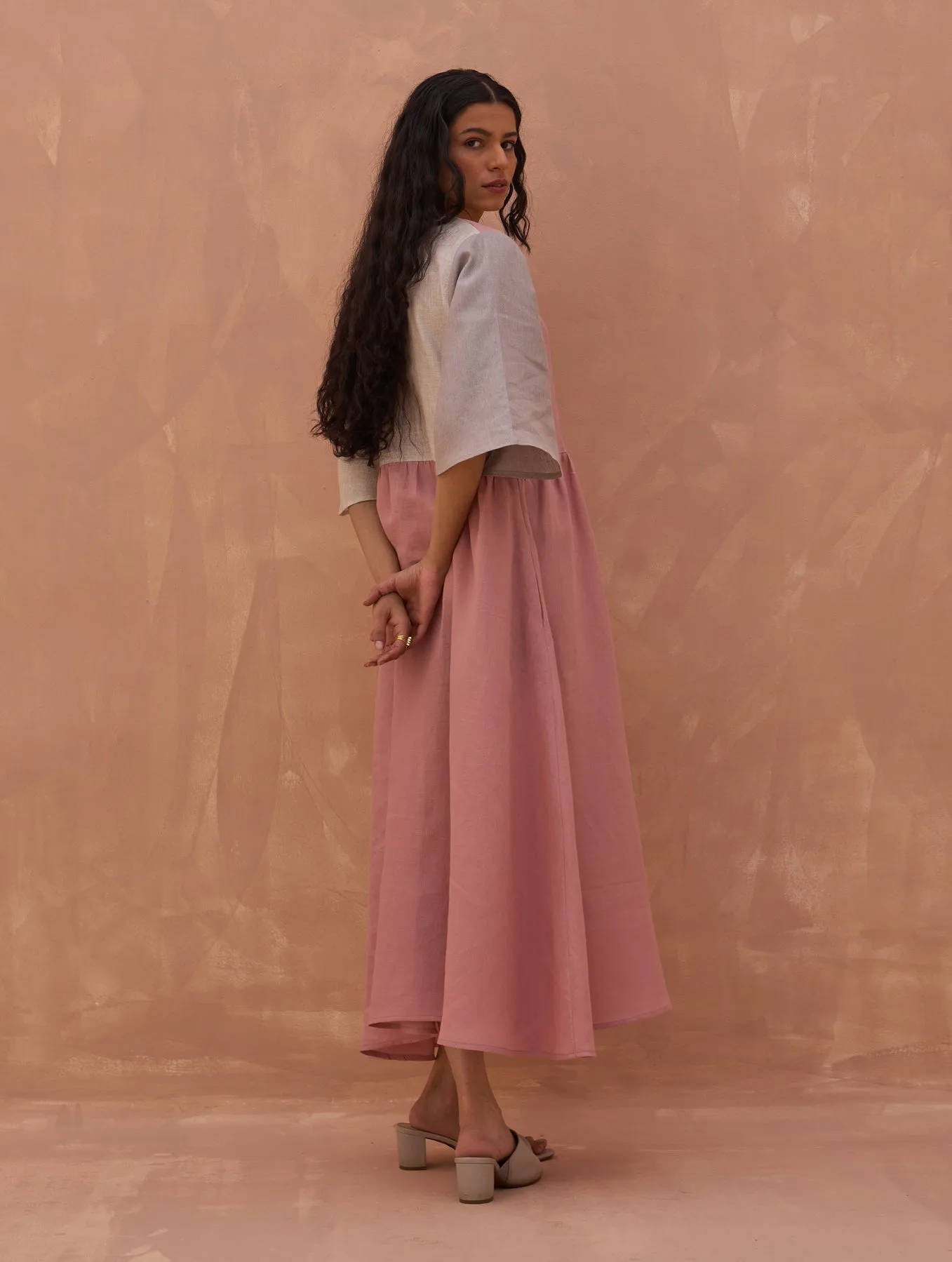 Adelina Color-Blocked Linen Dress