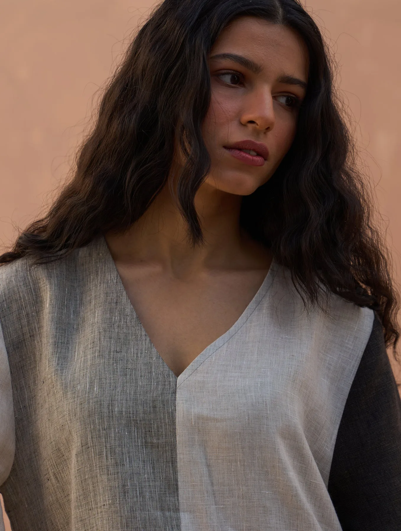 Adelina Color-Blocked Linen Dress