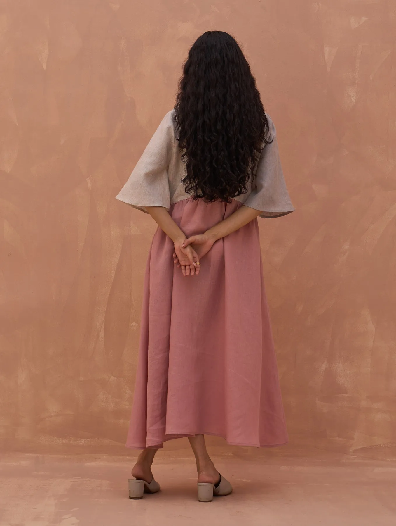 Adelina Color-Blocked Linen Dress