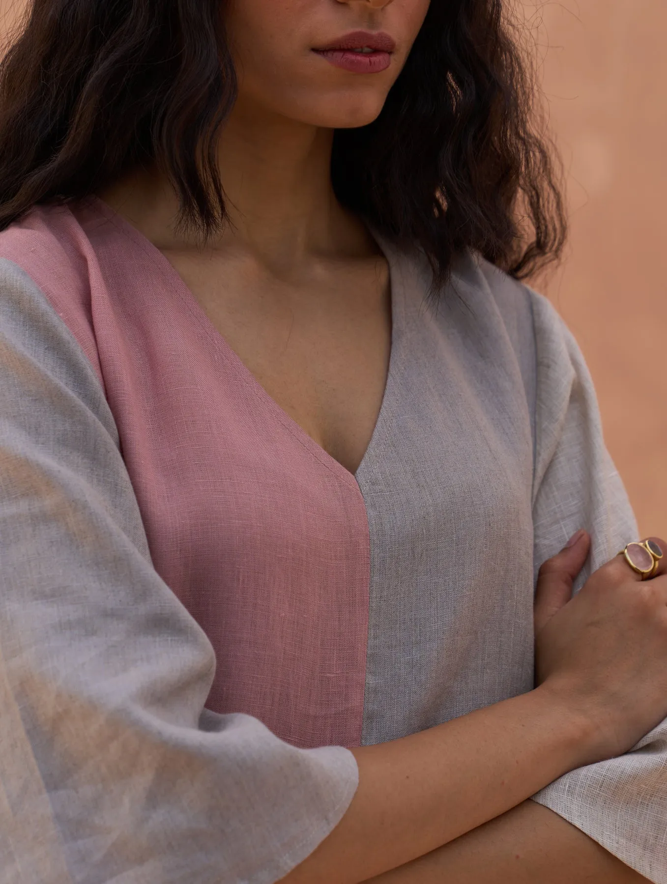 Adelina Color-Blocked Linen Dress