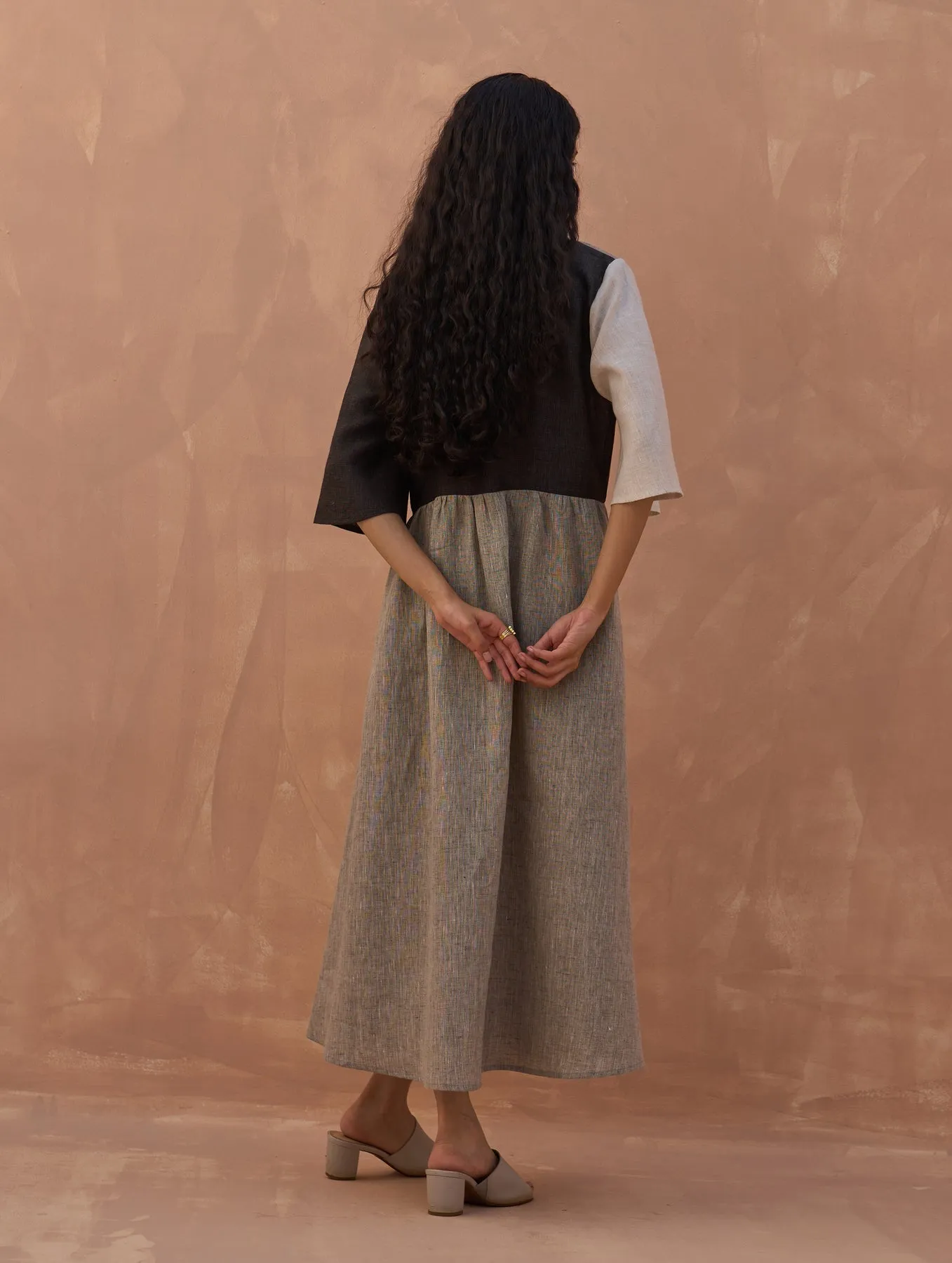 Adelina Color-Blocked Linen Dress