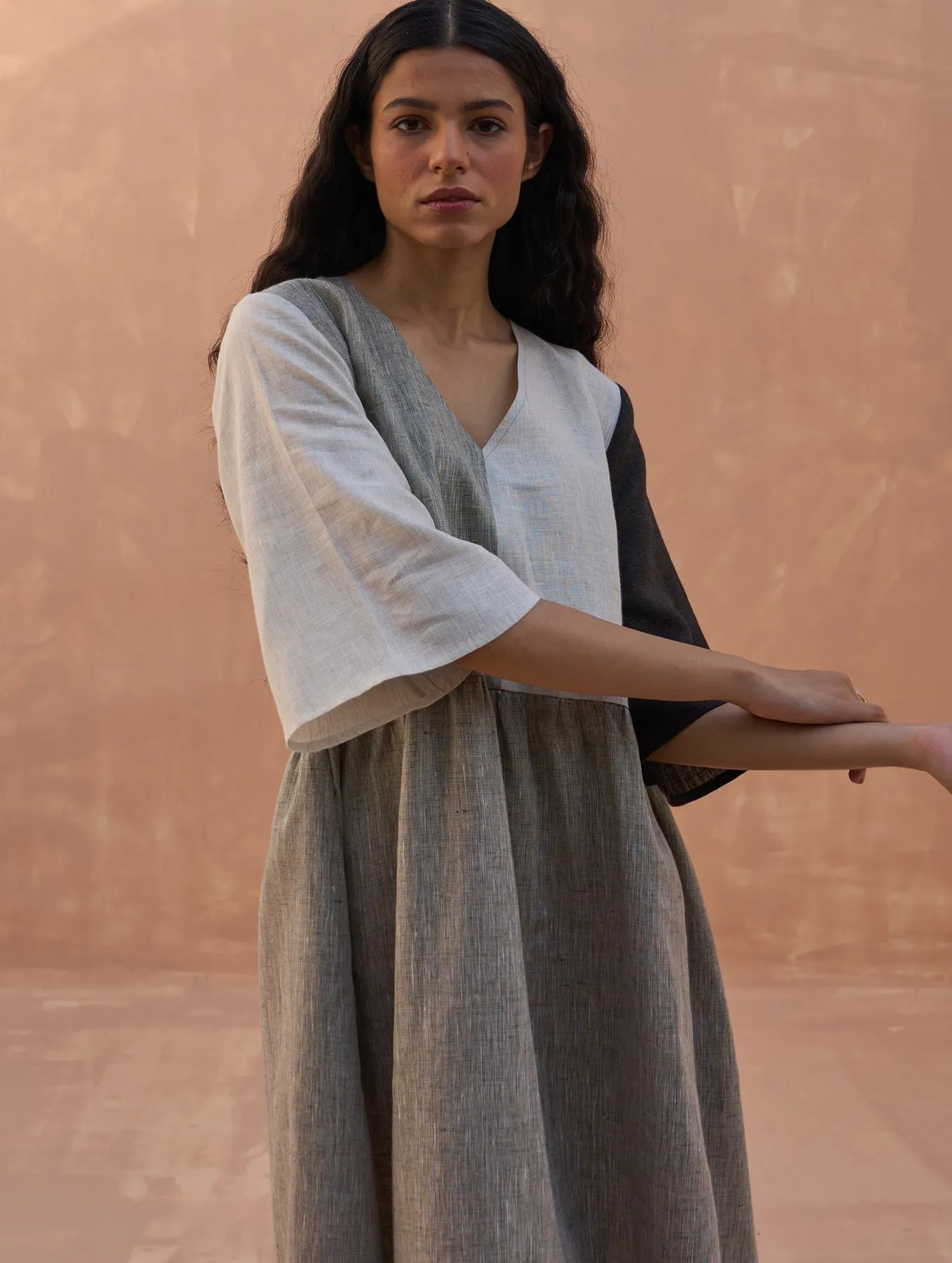 Adelina Color-Blocked Linen Dress