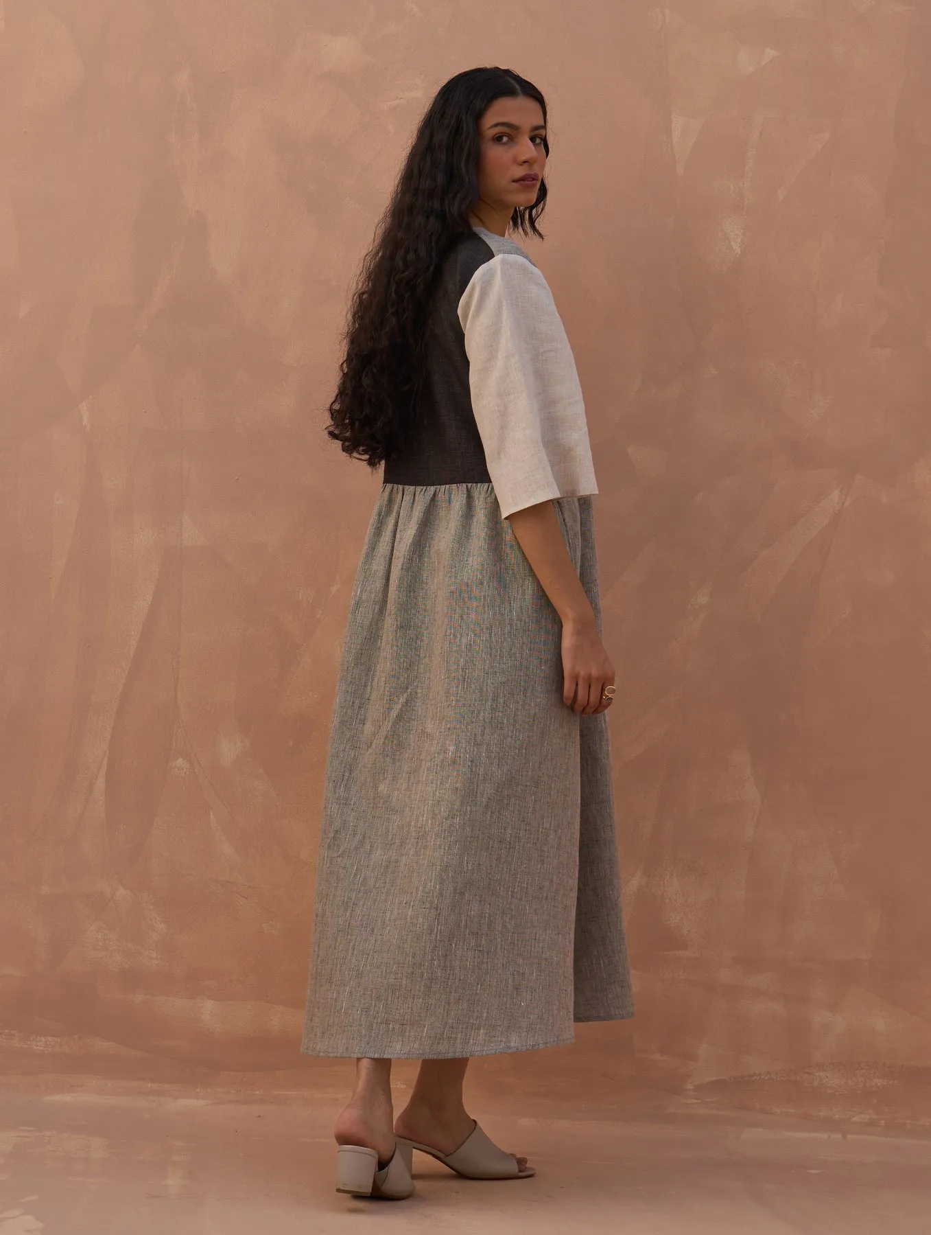 Adelina Color-Blocked Linen Dress