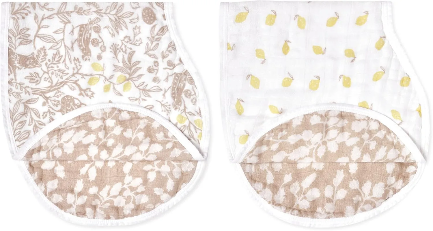 aden   anais Silky Soft Bamboo Viscose Burpy Bib – Multi-Use, Absorbent 4-Layer Burp Cloth and Full-Coverage Snap-Closure Baby Bib in One, 22.5” X 11”, 2-Pack, Natural Woodland