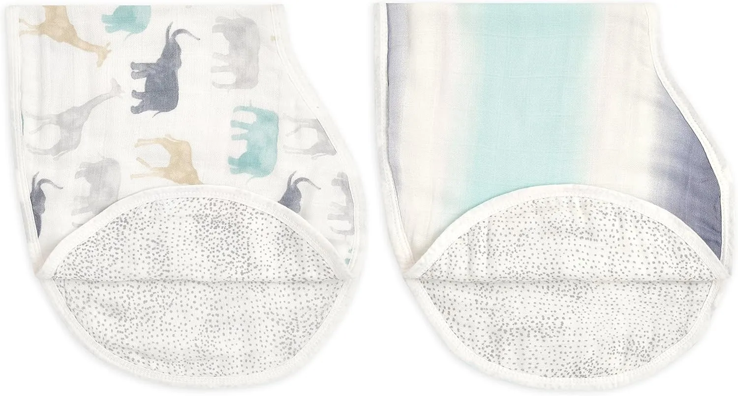 aden   anais Silky Soft Bamboo Viscose Burpy Bib – Multi-Use, Absorbent 4-Layer Burp Cloth and Full-Coverage Snap-Closure Baby Bib in One, Lap-Shoulder Drool Cloth, 22.5” X 11”, 2-Pack, Expedition