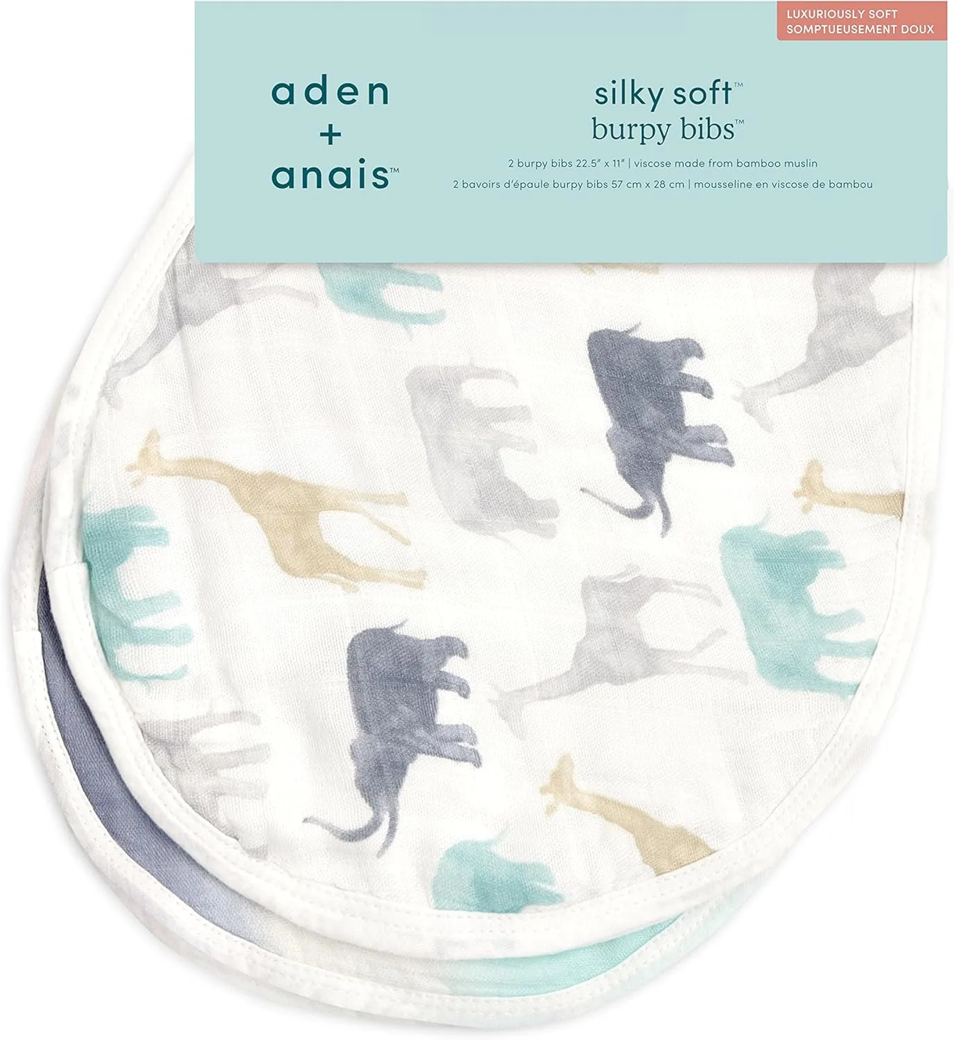 aden   anais Silky Soft Bamboo Viscose Burpy Bib – Multi-Use, Absorbent 4-Layer Burp Cloth and Full-Coverage Snap-Closure Baby Bib in One, Lap-Shoulder Drool Cloth, 22.5” X 11”, 2-Pack, Expedition