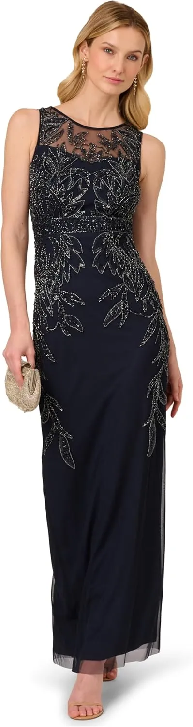 Adrianna Papell Women's Beaded Column Long Dress