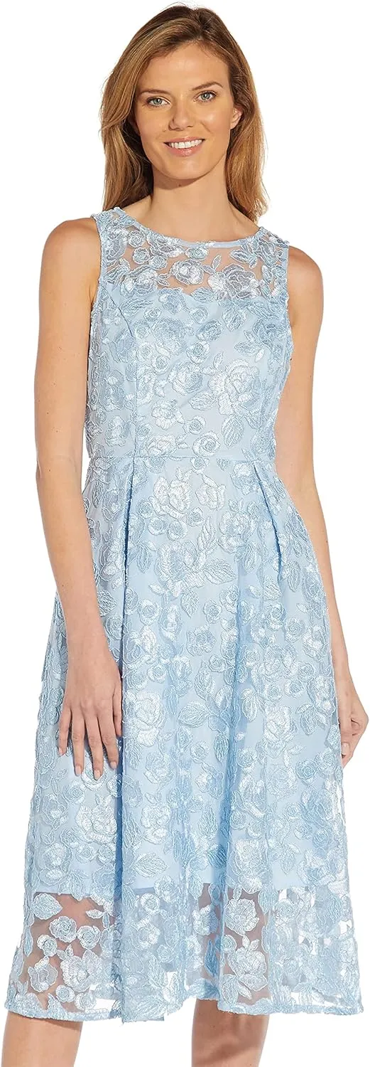 Adrianna Papell Women's Embroidered Tea Length Dress