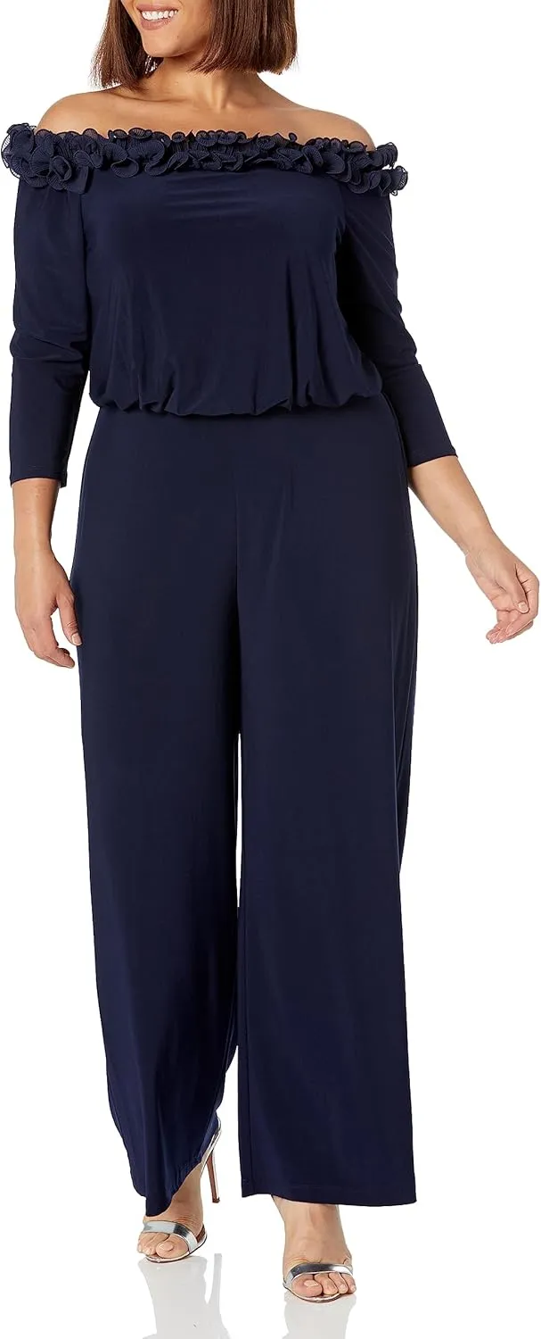 Adrianna Papell womens Ruffled Blouson Jumpsuit