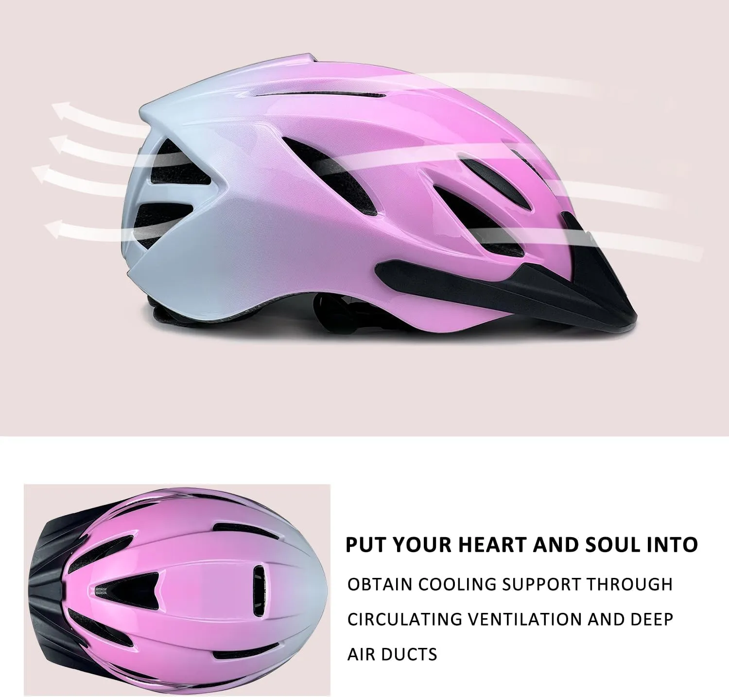 Adult Bike Helmet for Men Women Ages 14 and Up, Streamlined Design with Snap On/Off Visor Moisture-Washable Lining, Bicycle Cycling Helmets Can Fit Head Circumference 58-62cm