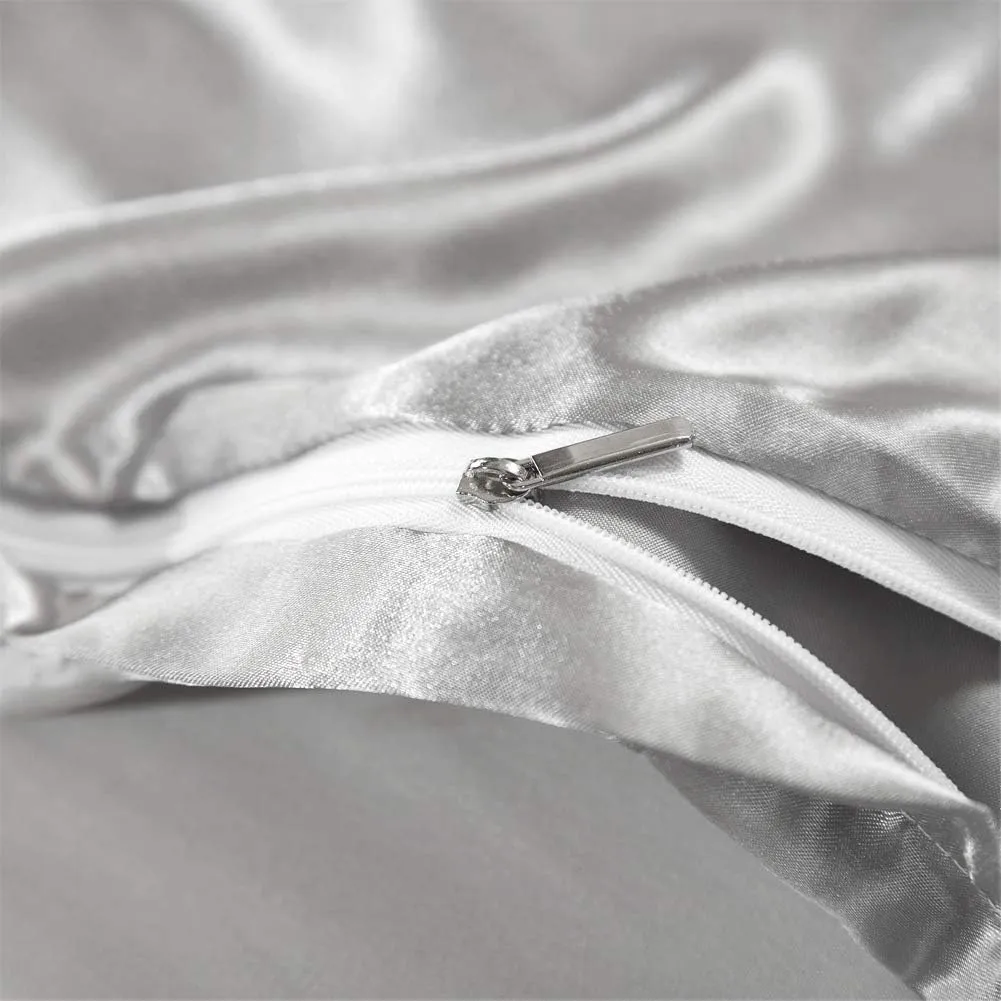AiMay 3 Piece Satin Duvet Cover Set Bedding Sets 1800 Series Luxury Rich Silk Silky Super Soft Solid Color Reversible Comfortable Honeymoon Wrinkle Free (King, Grey)