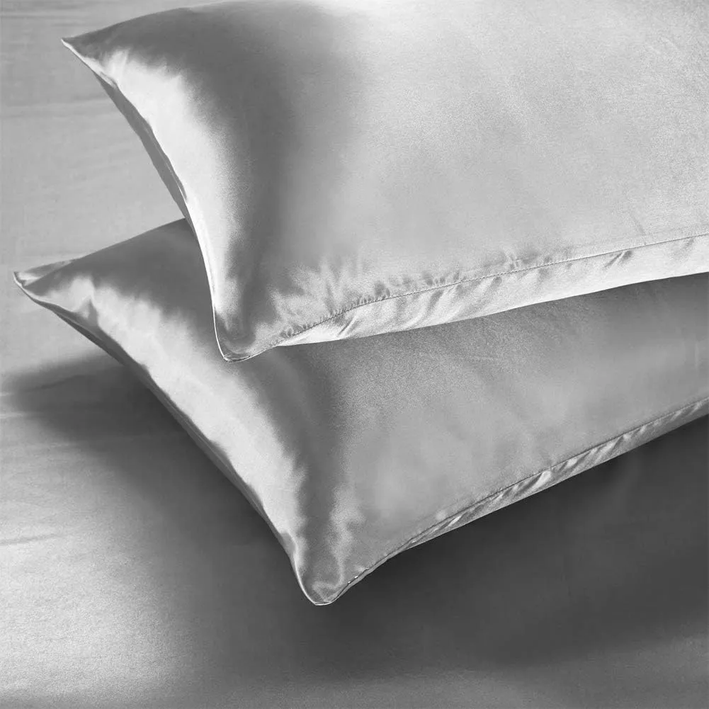 AiMay 3 Piece Satin Duvet Cover Set Bedding Sets 1800 Series Luxury Rich Silk Silky Super Soft Solid Color Reversible Comfortable Honeymoon Wrinkle Free (King, Grey)