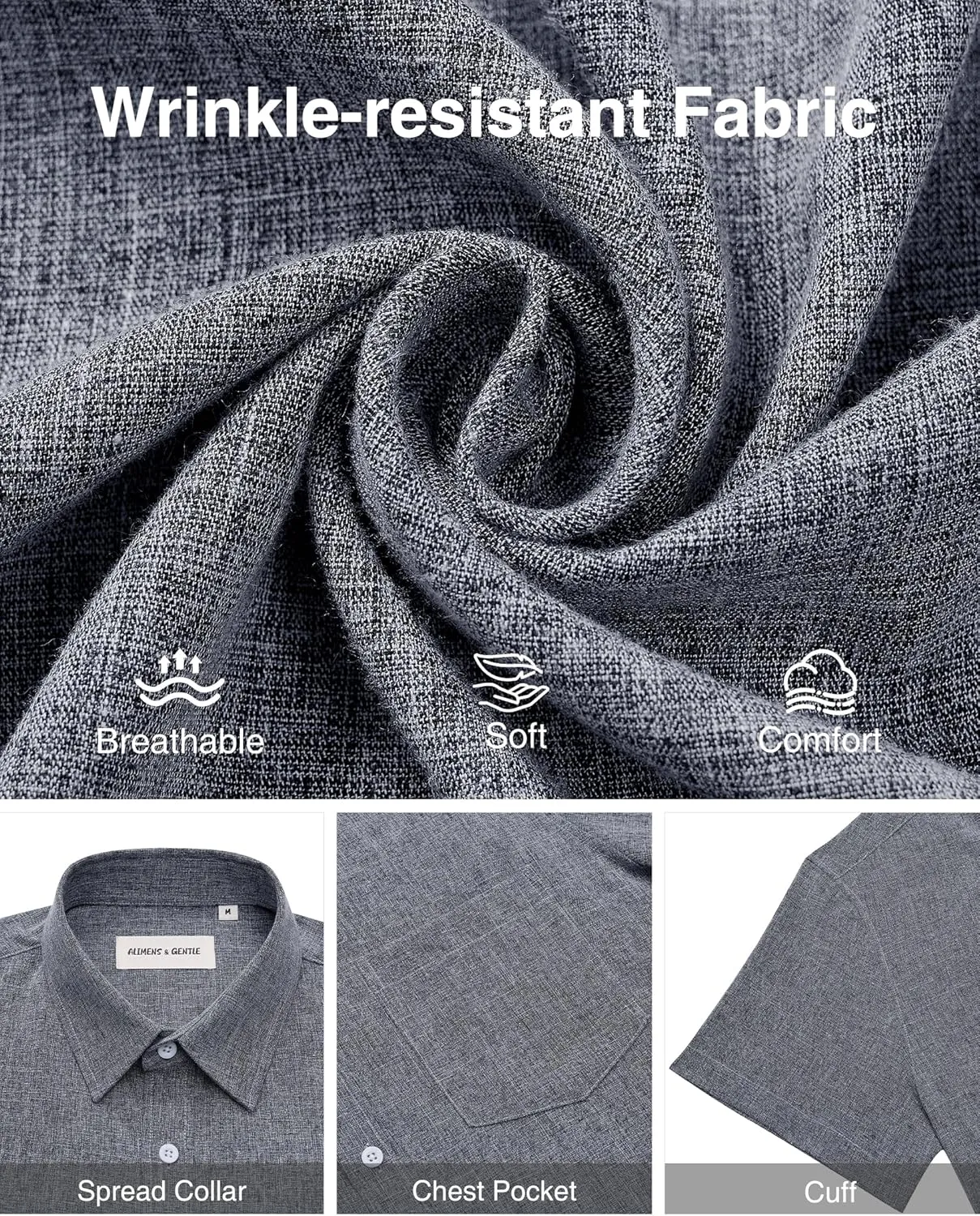 Alimens & Gentle Mens Linen Shirts Short Sleeve Button Down Shirts Wrinkle Free Casual Vacation Beach Summer Tops
