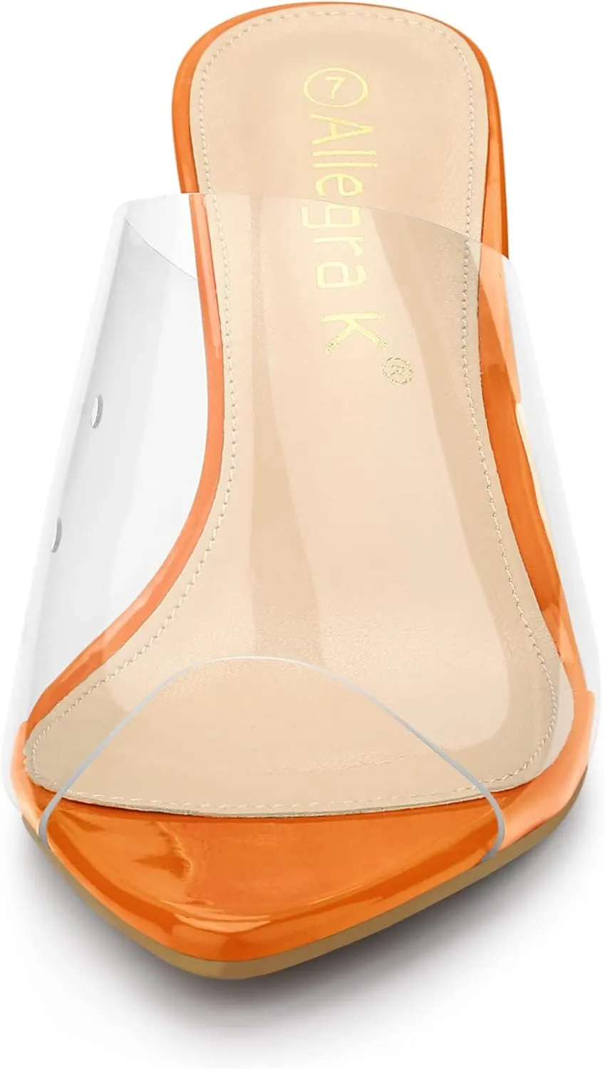 Allegra K Women's Clear Chunky Heel Slides Sandals Mules